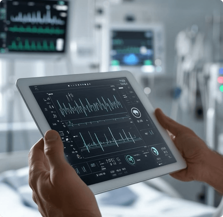 Healthcare professional with stethoscope and digital network