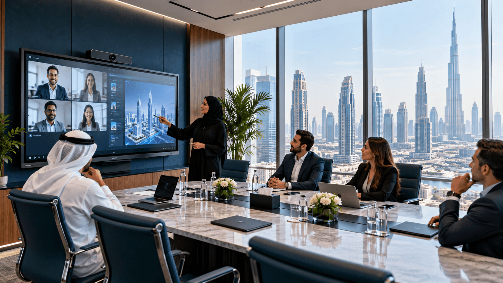 UAE boardroom with an interactive display and conferencing equipment
